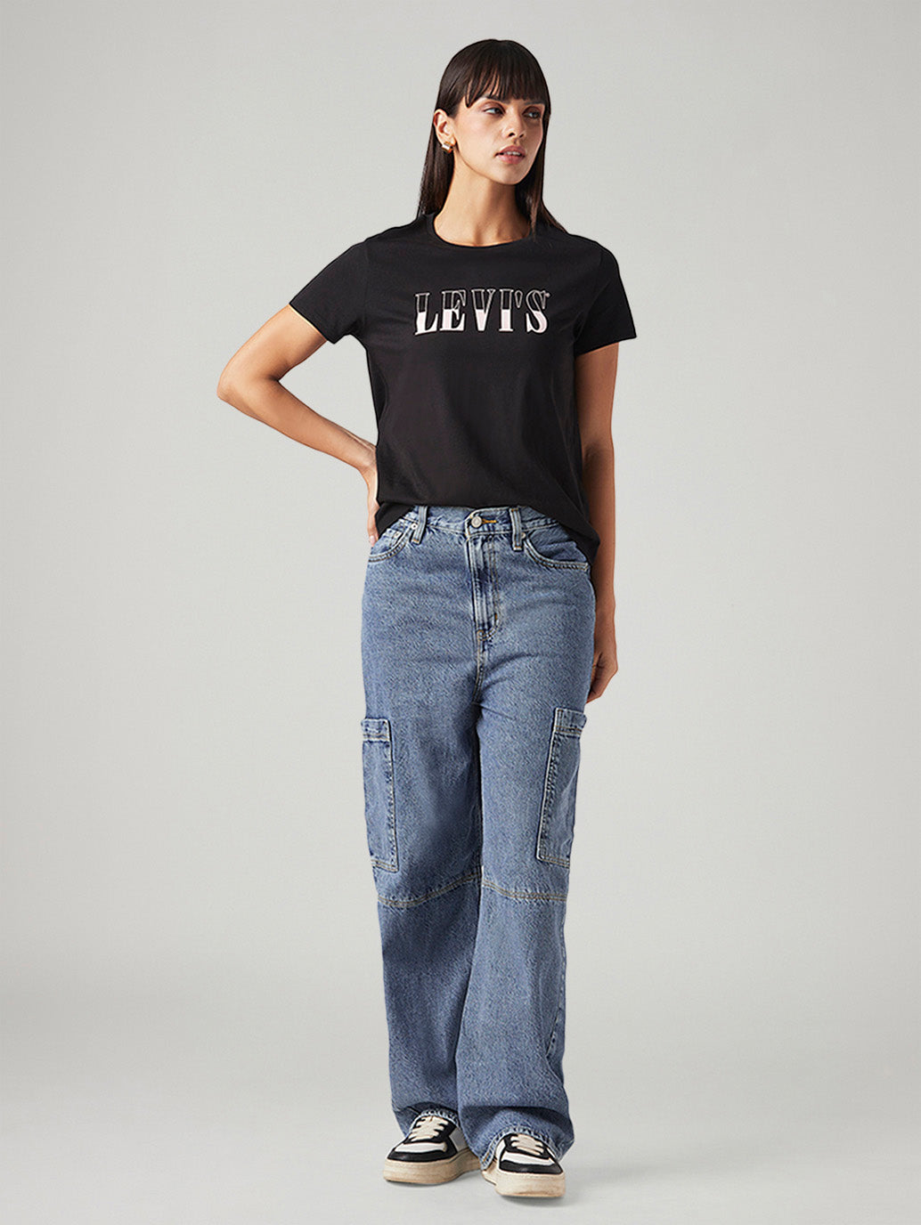 Women's Blue Loose Fit High Rise Jeans