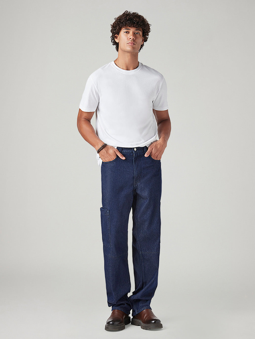Men's 568 Dark Blue Loose Fit Mid Rise Cargos