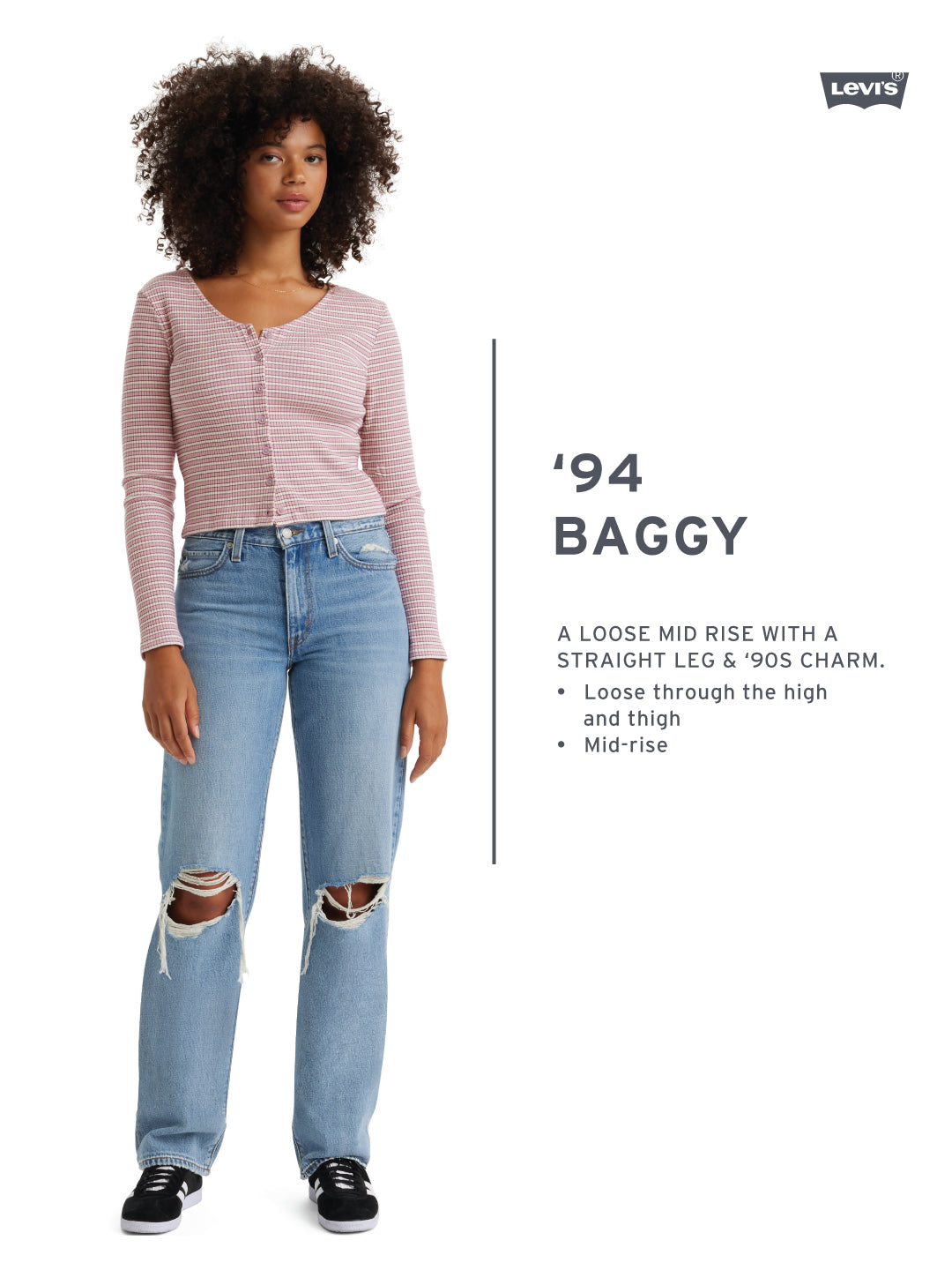 Women's 94 Blue Baggy Fit High Rise Jeans - baggy View