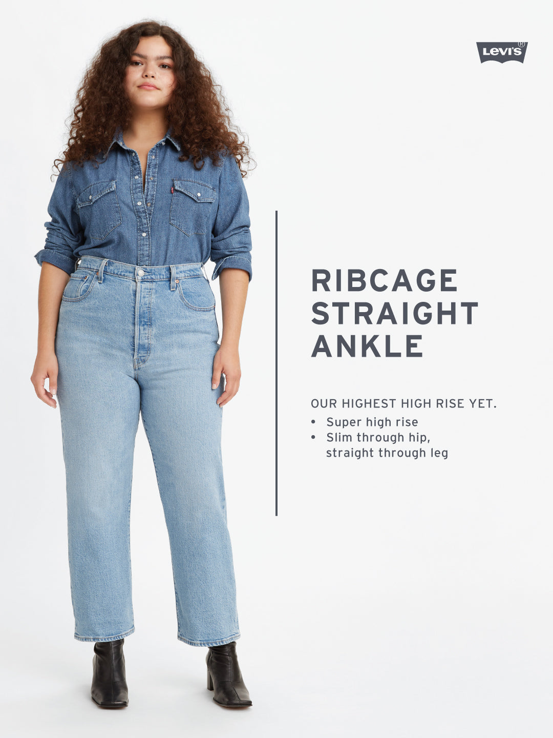 Women's Blue Ribcage Straight Ankle Fit Mid Rise Jeans - ankle View