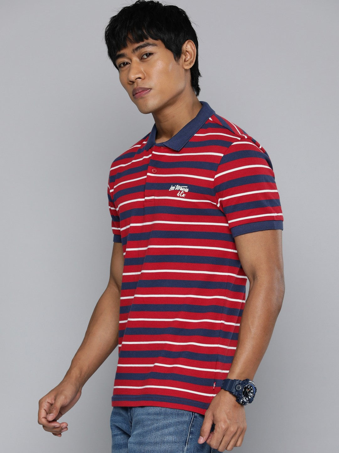 Men's Striped Polo T-shirt - 15bbaec7-fbd8-409c-ba42-72cd19dd21ee1712737445225-Levis-Men-Tshirts-7991712737444774-3 View