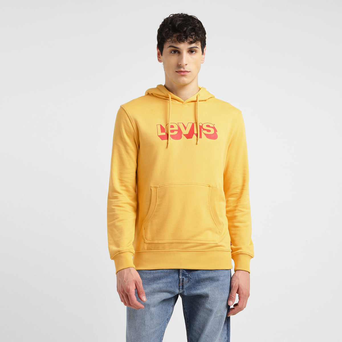 Men's Brand Logo Yellow Hooded Sweatshirt - Front View