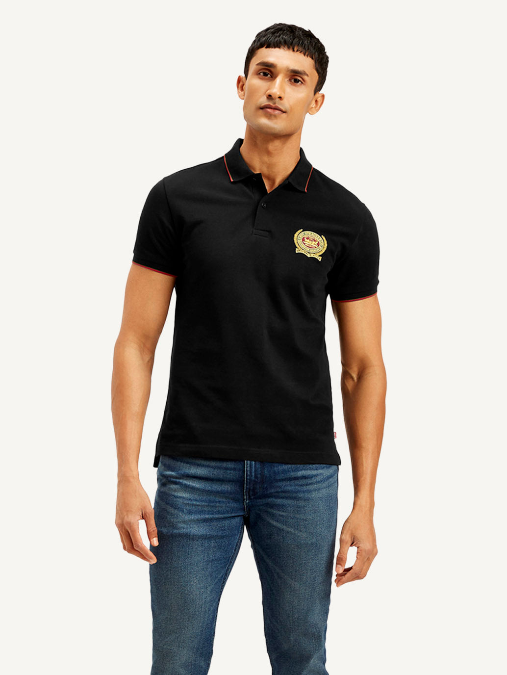Men's Solid Slim Fit Polo T-shirt - Front View