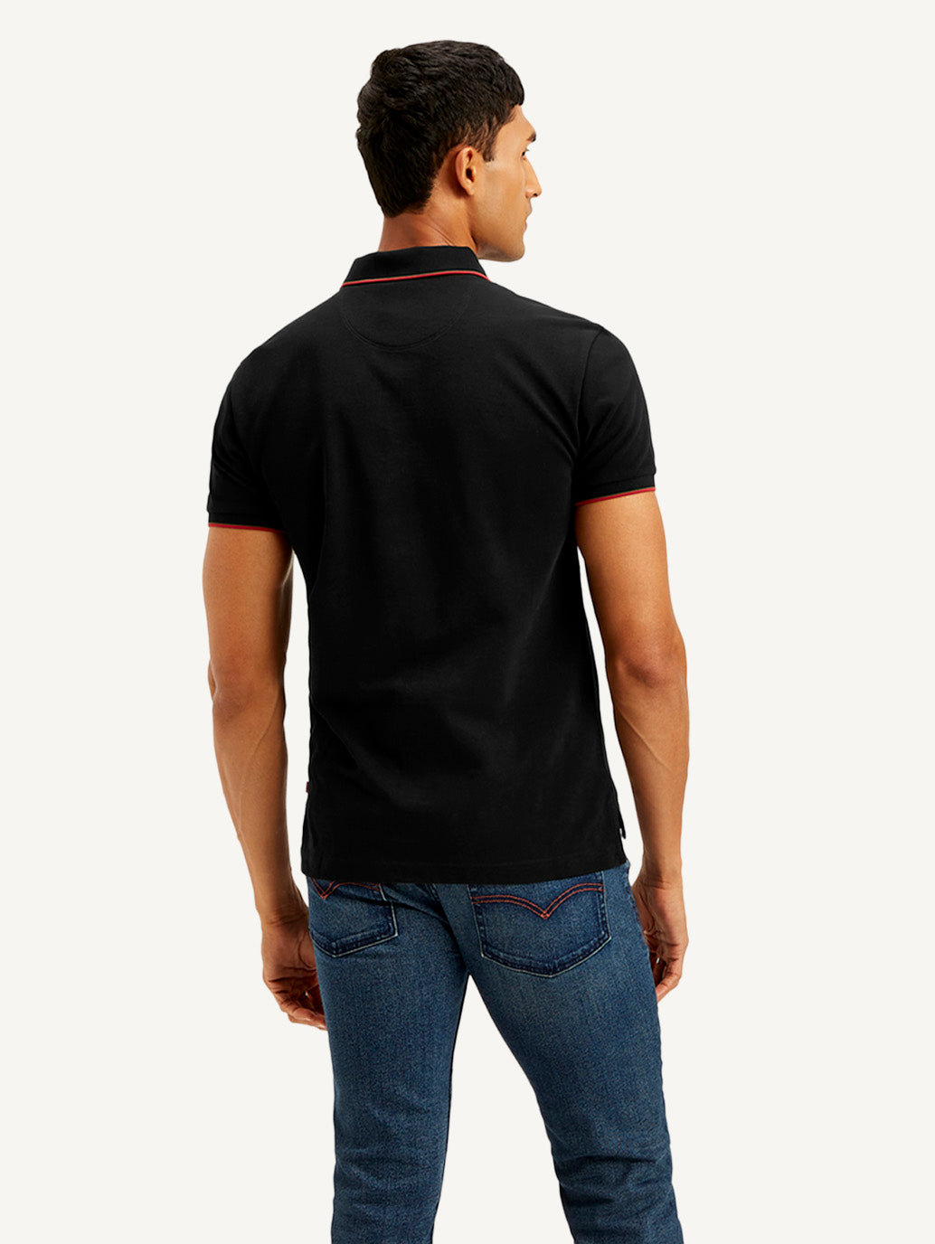 Men's Solid Slim Fit Polo T-shirt - Back View