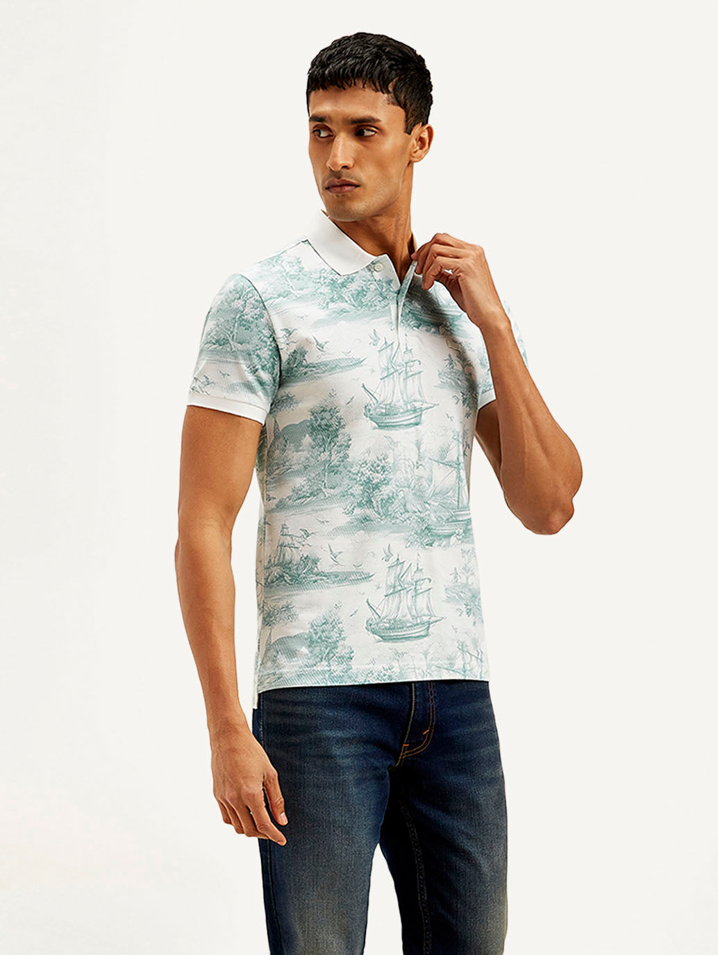 Men's Conversational Slim Fit Polo T-shirt - Side View