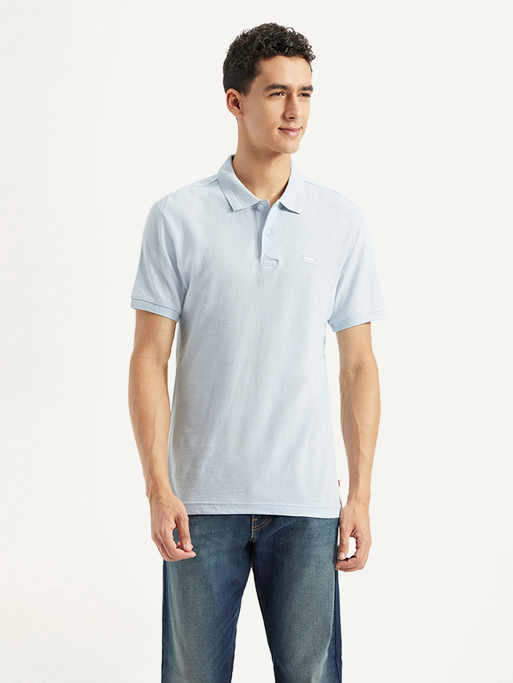 Men's Solid Slim Fit Polo Linen T-shirt - Front View