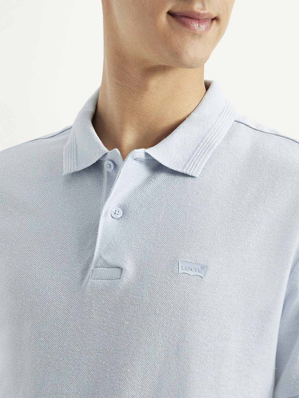 Men's Solid Slim Fit Polo Linen T-shirt - Detail View