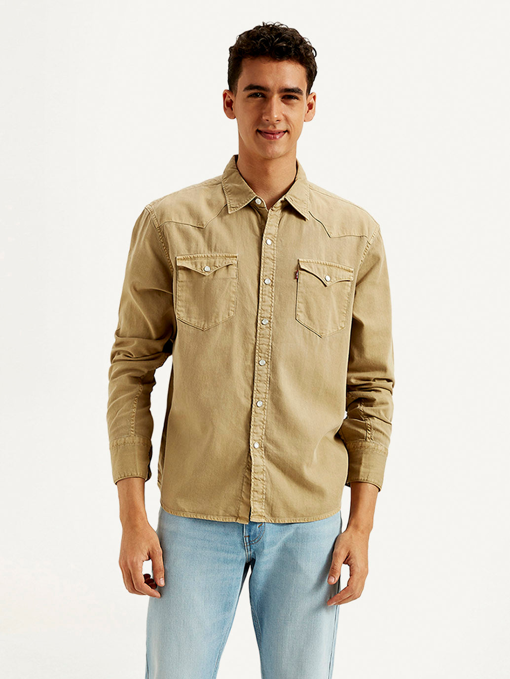 Men's Solid Dyed Slim Fit Shirt - Front View
