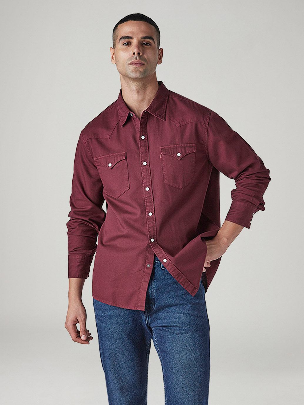Men's Solid Slim Fit Overdyed Denim Shirt