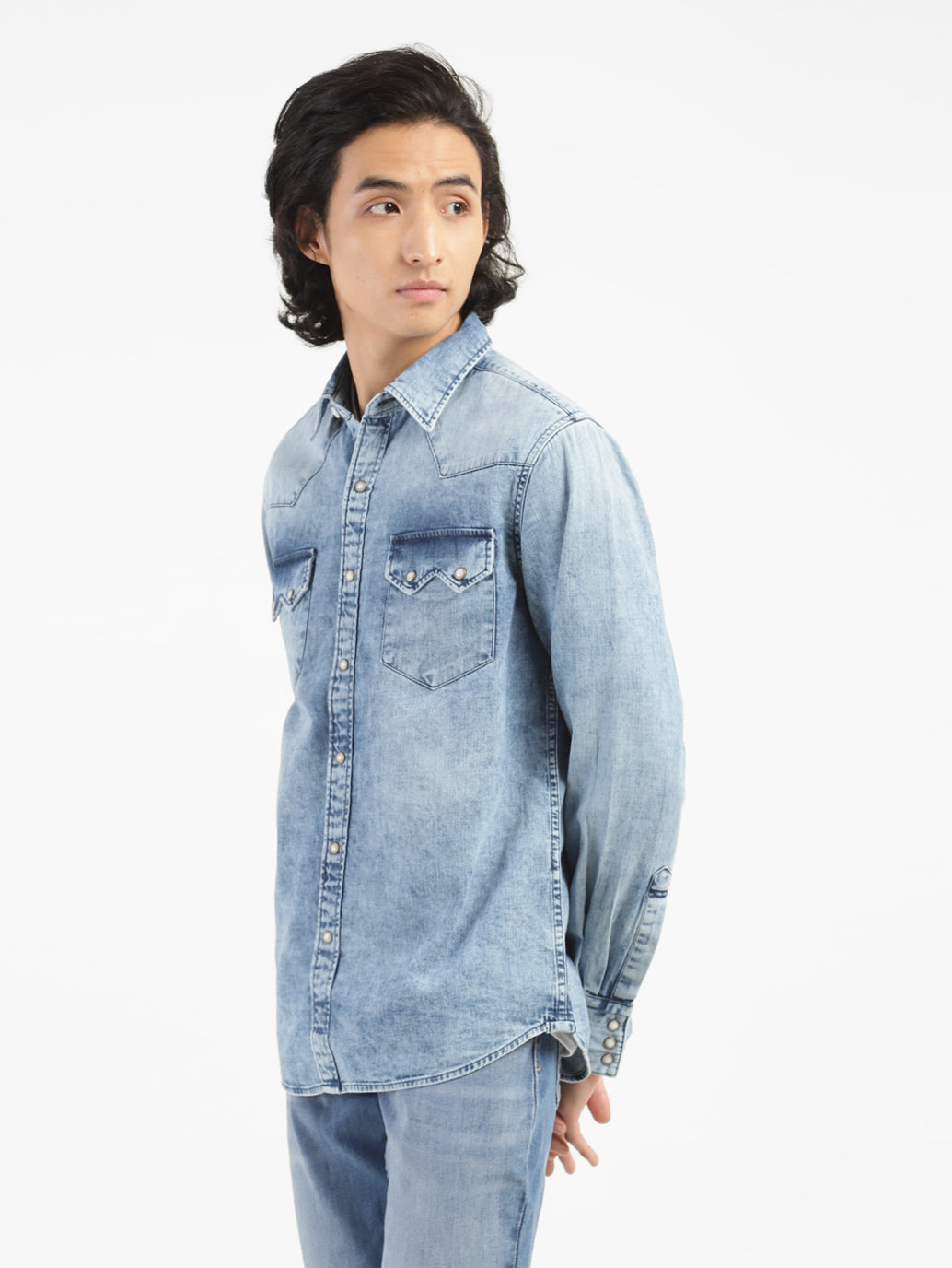 Men's Solid Blue Collar Denim Shirt - a86f520e-9a59-41fc-96f4-64c307015dea View
