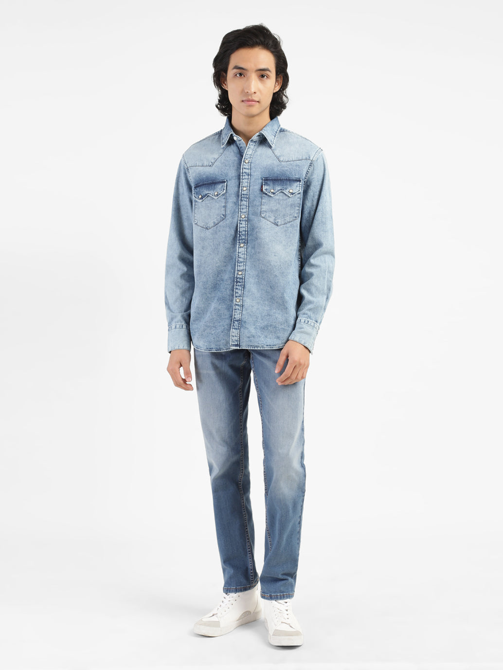 Men's Solid Blue Collar Denim Shirt - b1967eb3-a16d-429b-930f-6abecc81b990 View