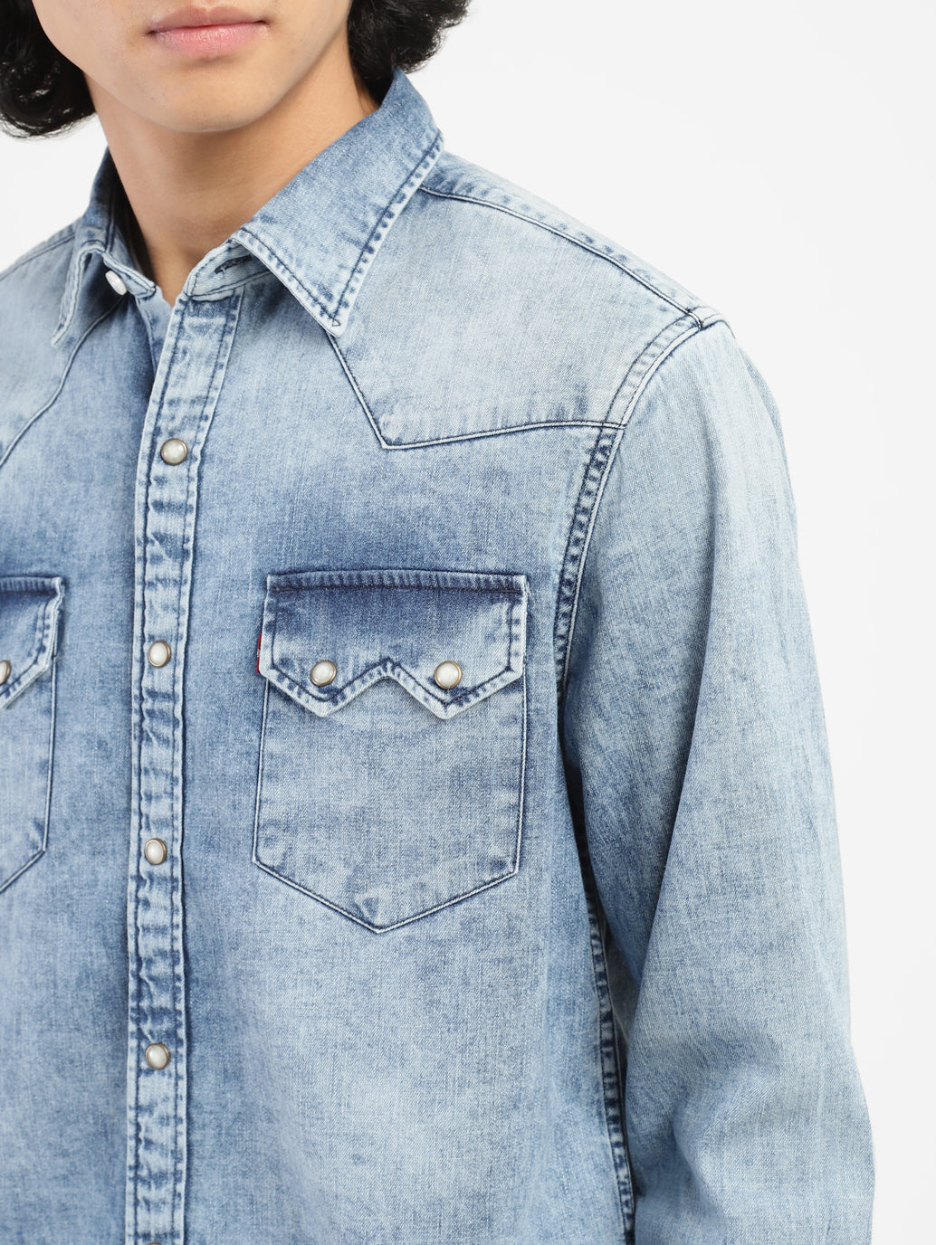 Men's Solid Blue Collar Denim Shirt - 3e761f09-a1c6-4c69-bde0-633266874dbe View