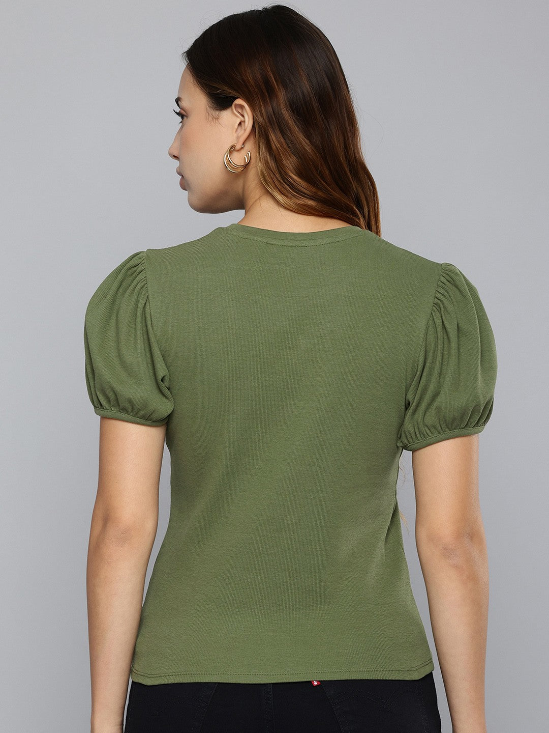 Women's Textured Green Crew Neck Top - 1c04ef48-d0c8-4999-8fc1-a8c22a66f40e1726649332845-Levis-Women-Tops-5811726649332515-4 View