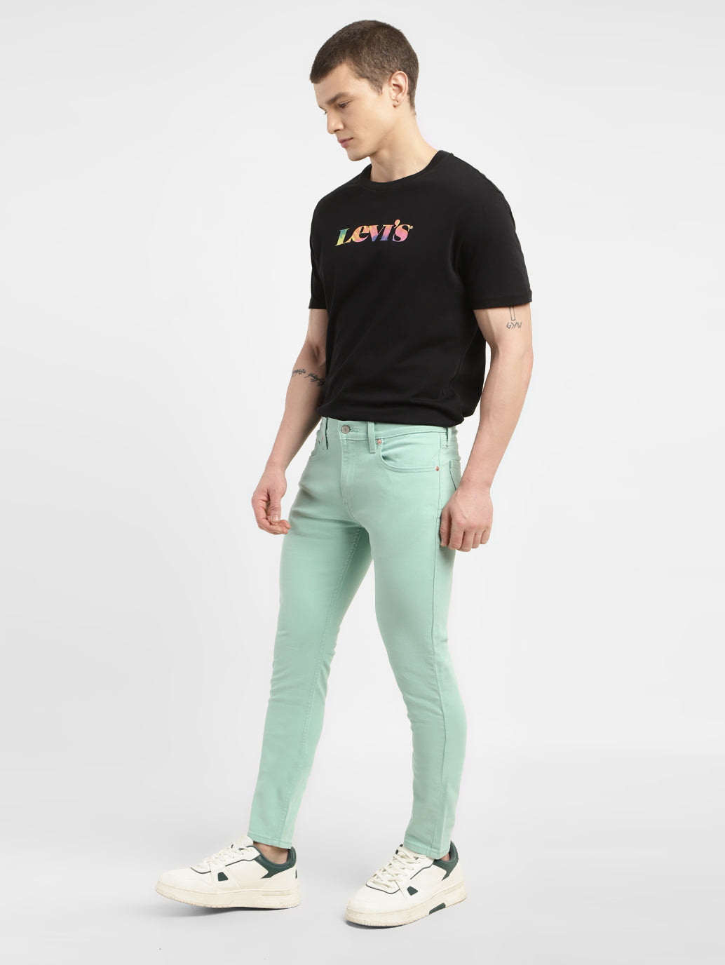 Men's Mint Green Skinny Fit Mid Rise Jeans - 7d288deb-b442-4162-9165-a218f0d70811 View