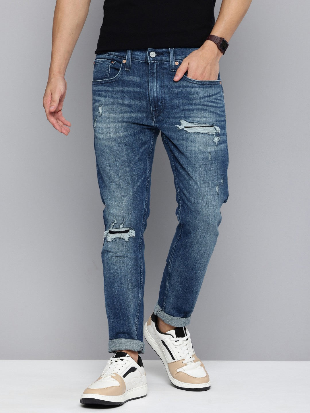 Men's Blue Skinny Fit Mid Rise Jeans - 1 View