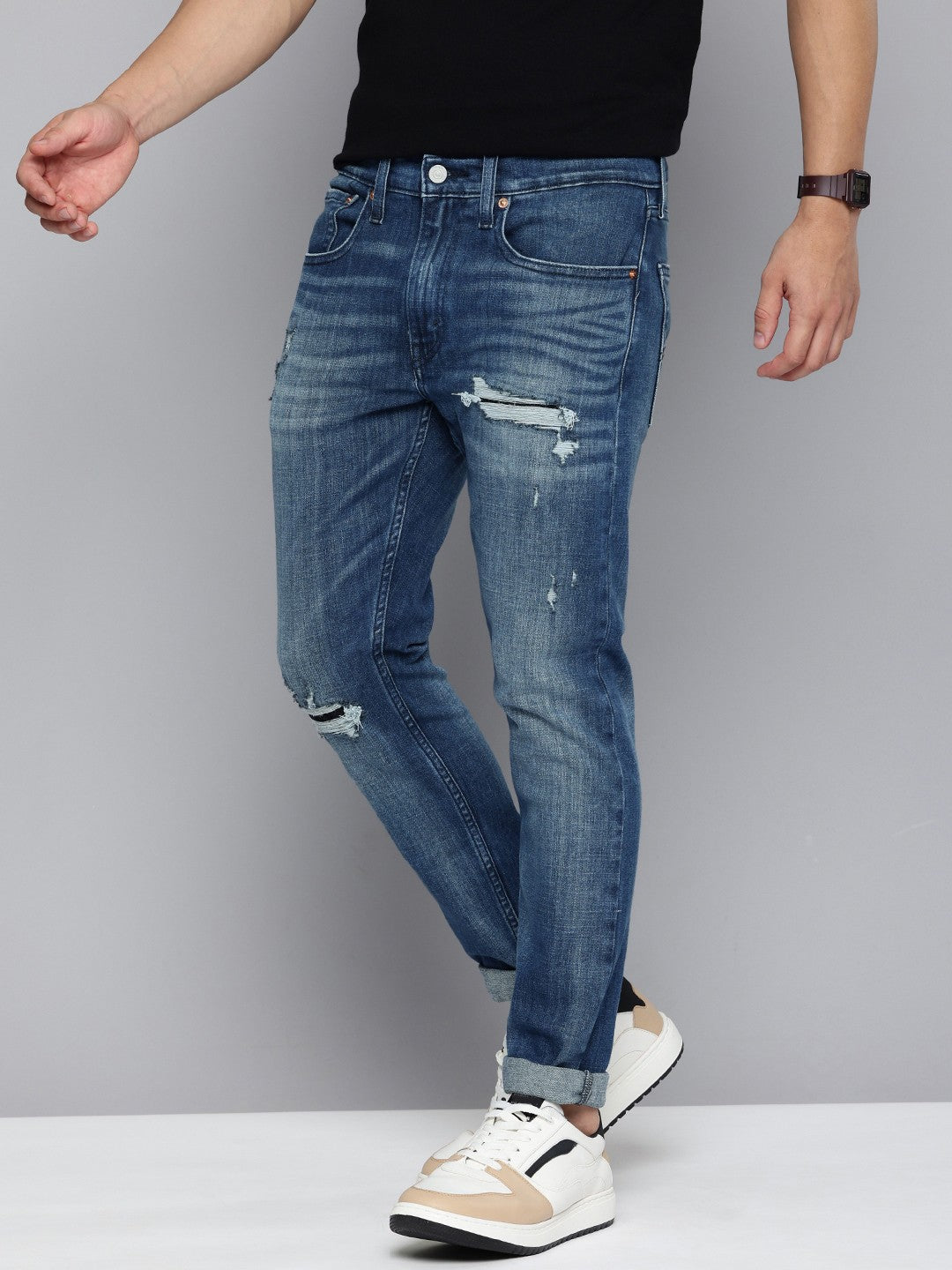 Men's Blue Skinny Fit Mid Rise Jeans - 2 View