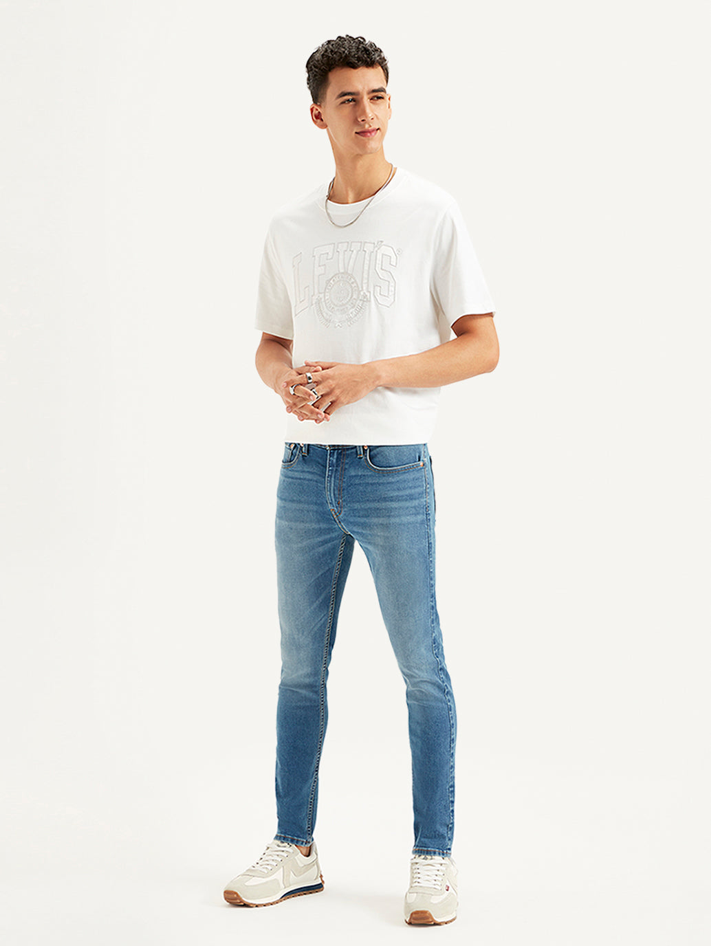Men's Blue Skinny Fit Mid Rise Jeans - Styleshot View