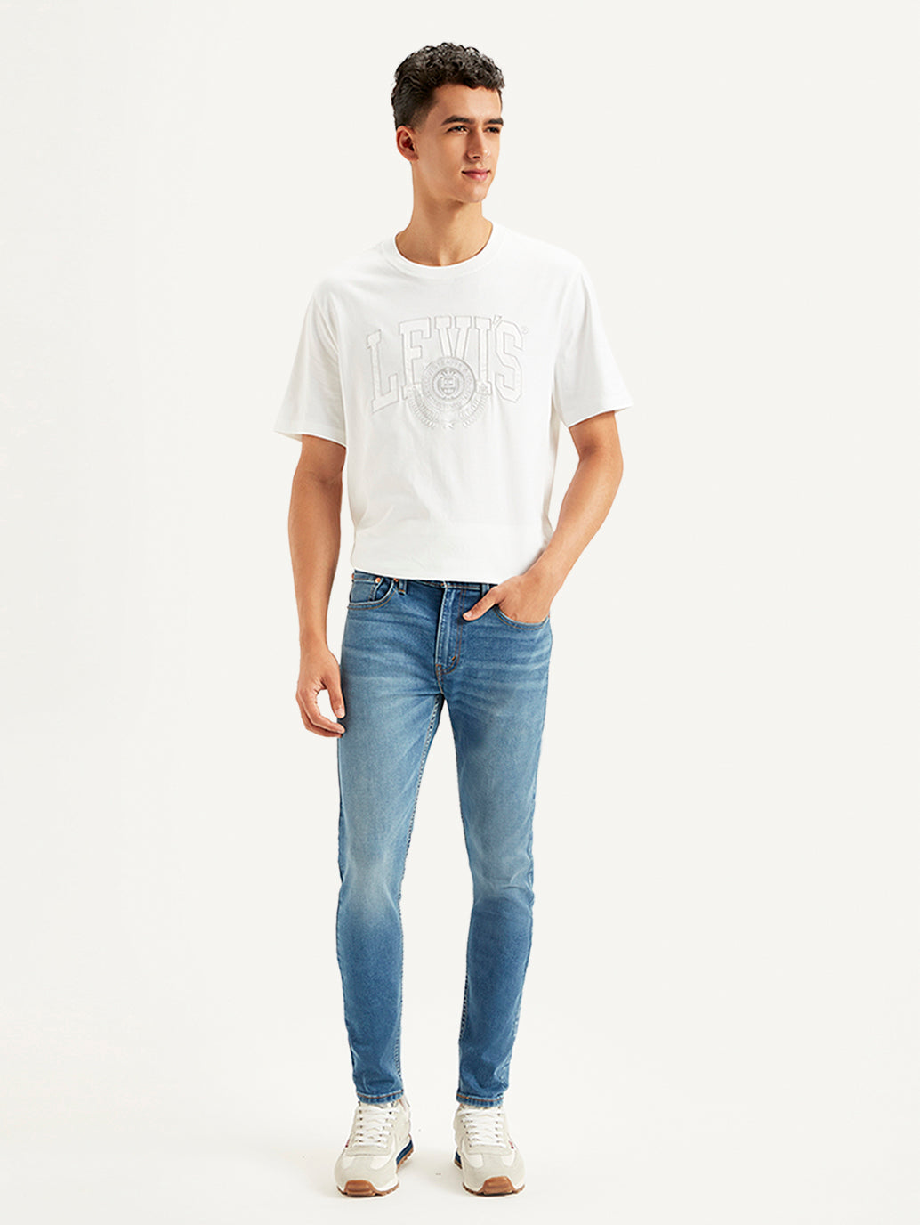 Men's Blue Skinny Fit Mid Rise Jeans - Front View