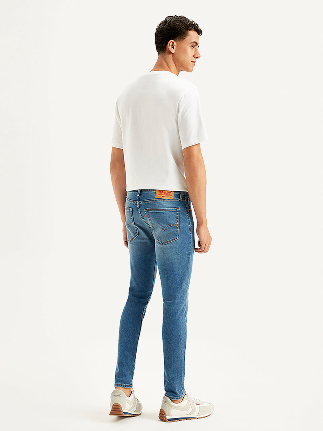Men's Blue Skinny Fit Mid Rise Jeans - Back View