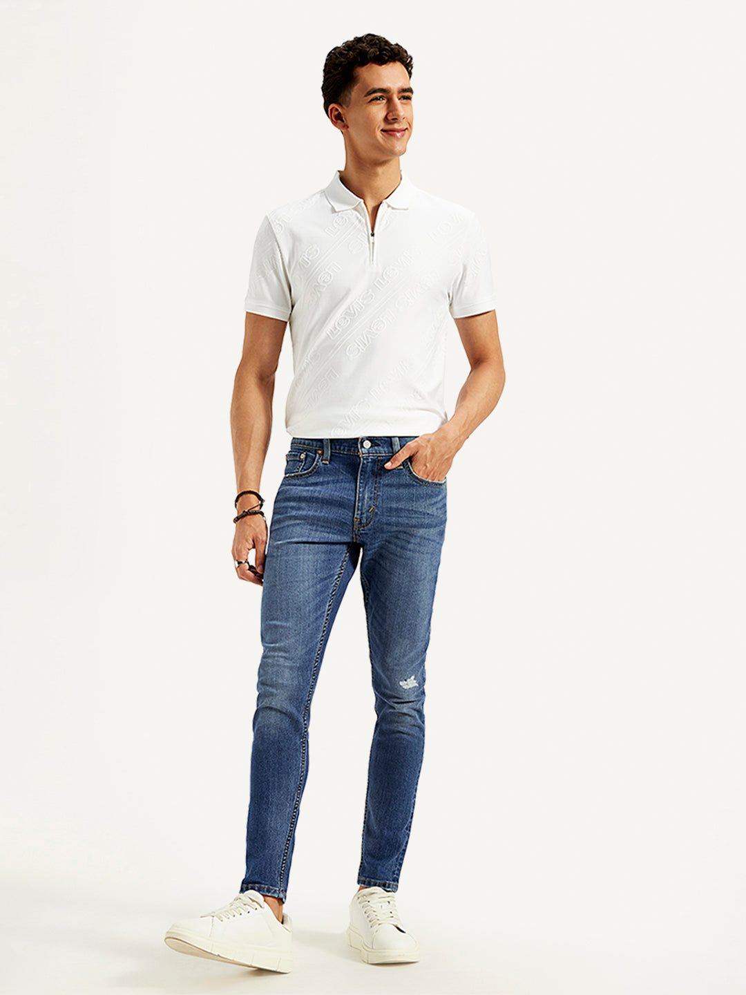 Men's Blue Skinny Tapered Fit Mid Rise Jeans - 20 View