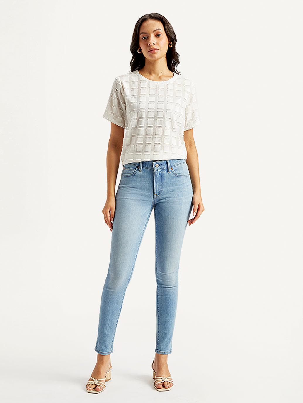 Women's 711 Light Blue Skinny Fit Mid Rise Jeans - Front View