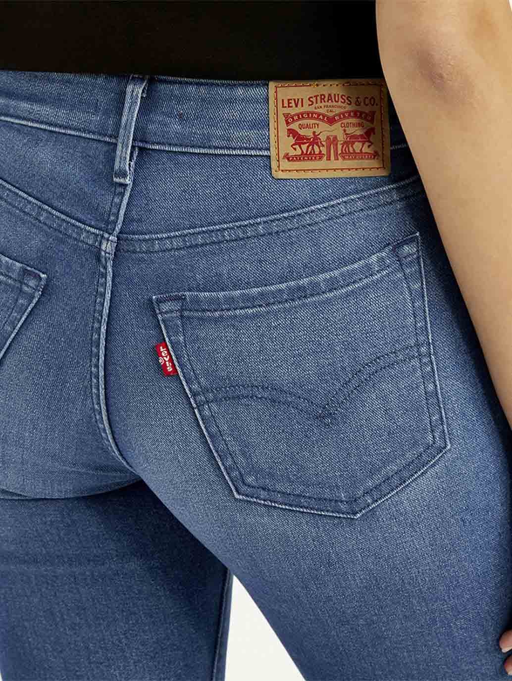 Women's 711 Blue Skinny Fit Mid Rise Jeans - Detail View