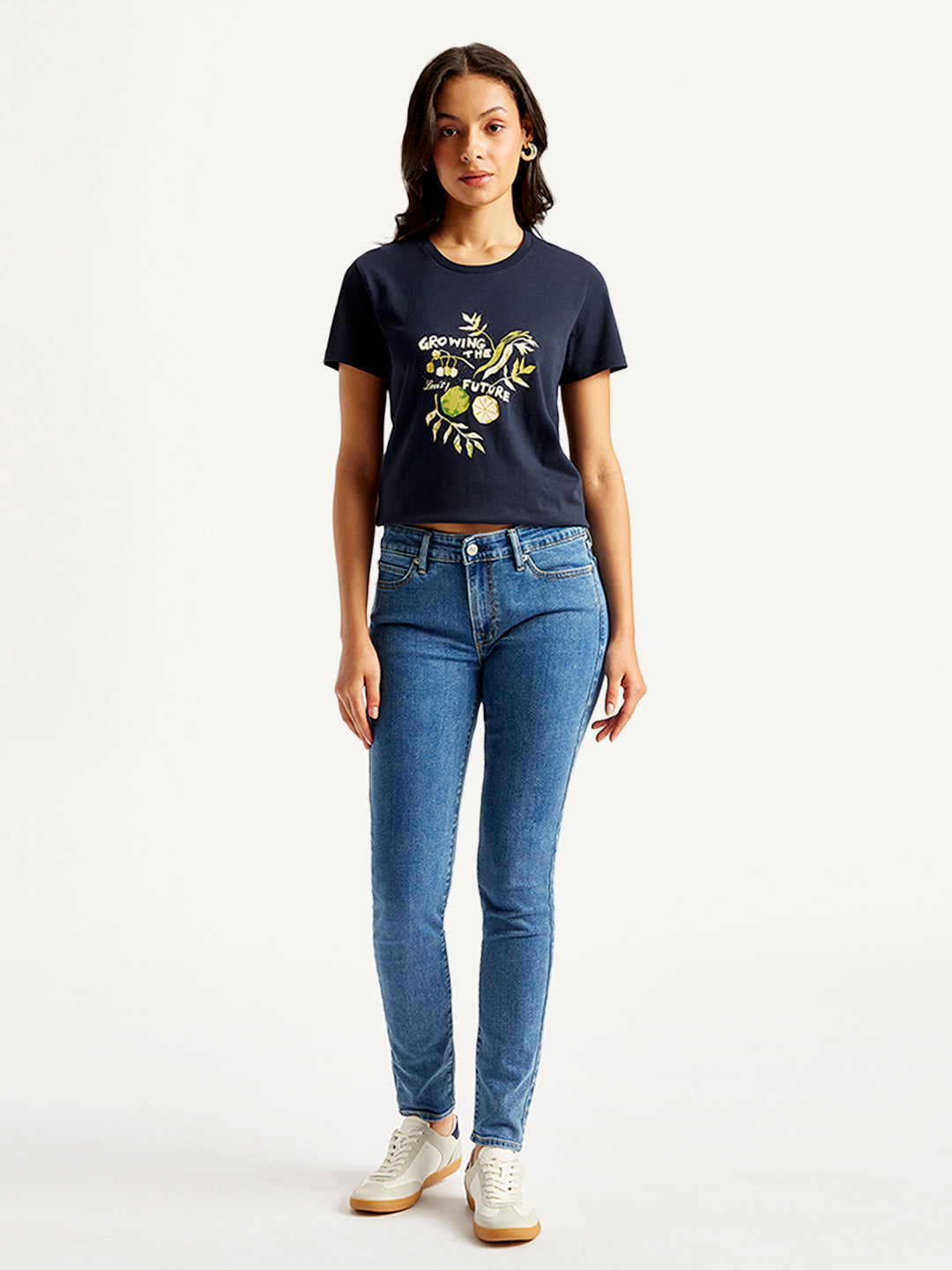 Women's 711 Blue Skinny Fit Mid Rise Jeans - Front View