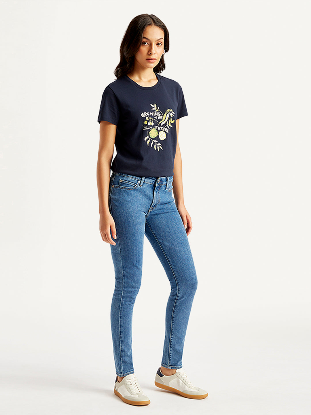 Women's 711 Blue Skinny Fit Mid Rise Jeans - Side View