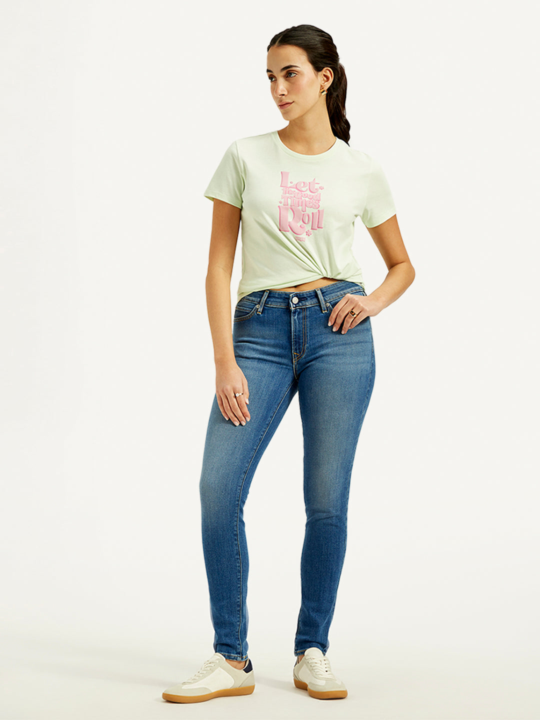 Women's 711 Blue Skinny Fit Mid Rise Jeans - Styleshot View