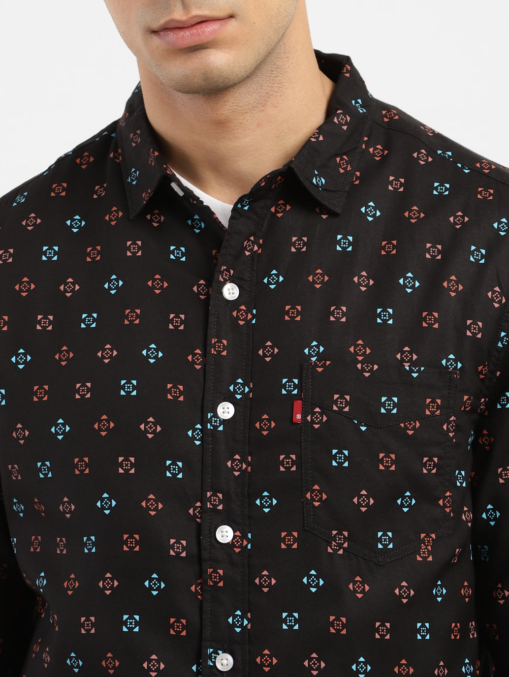 Men's Geometric Print Spread Collar Shirt - 3d7f90bd-481b-4079-bac8-f214cbf23b55 View