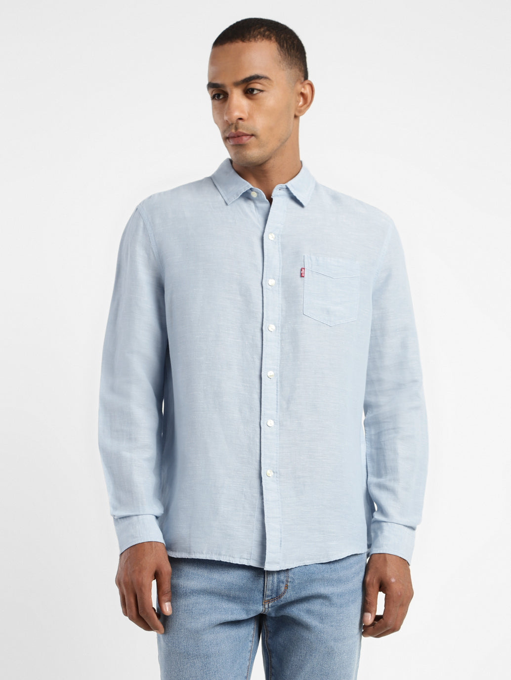 Men's Solid Spread Collar Linen Shirt - fffd1de3-dc5f-472e-8380-cfd777e34ceb View