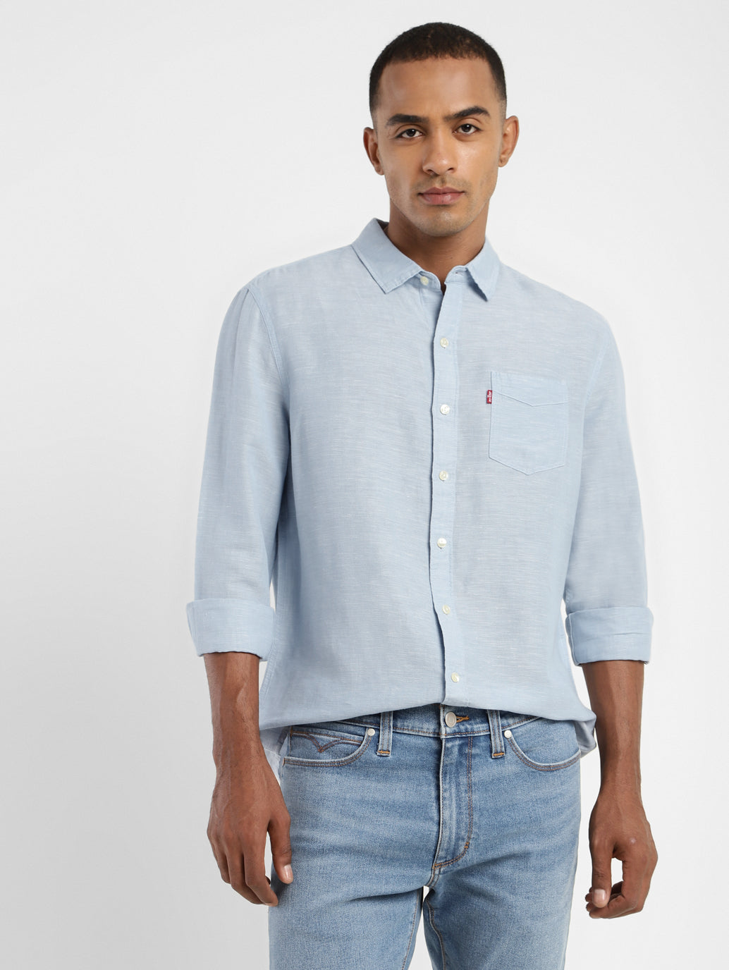 Men's Solid Spread Collar Linen Shirt - 45f4e143-d340-4365-a822-71ebc281b6df View