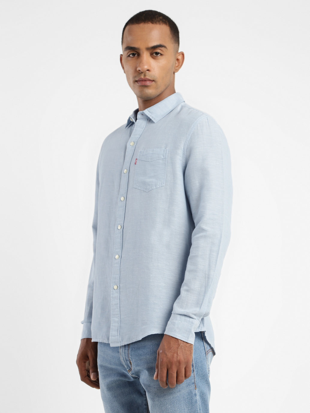 Men's Solid Spread Collar Linen Shirt - cfc81402-fee7-437c-8a73-fce27d248490 View