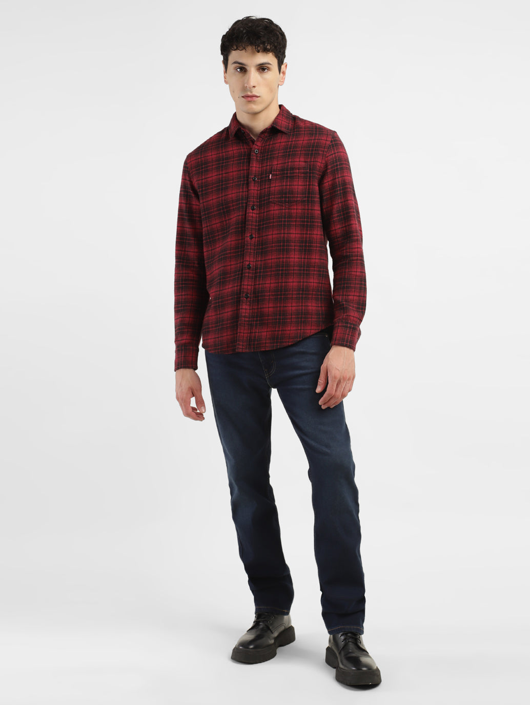 Men's Checkered Spread Collar Shirt - 4bbda64b-368b-4bec-8cd3-b68617a199a9 View