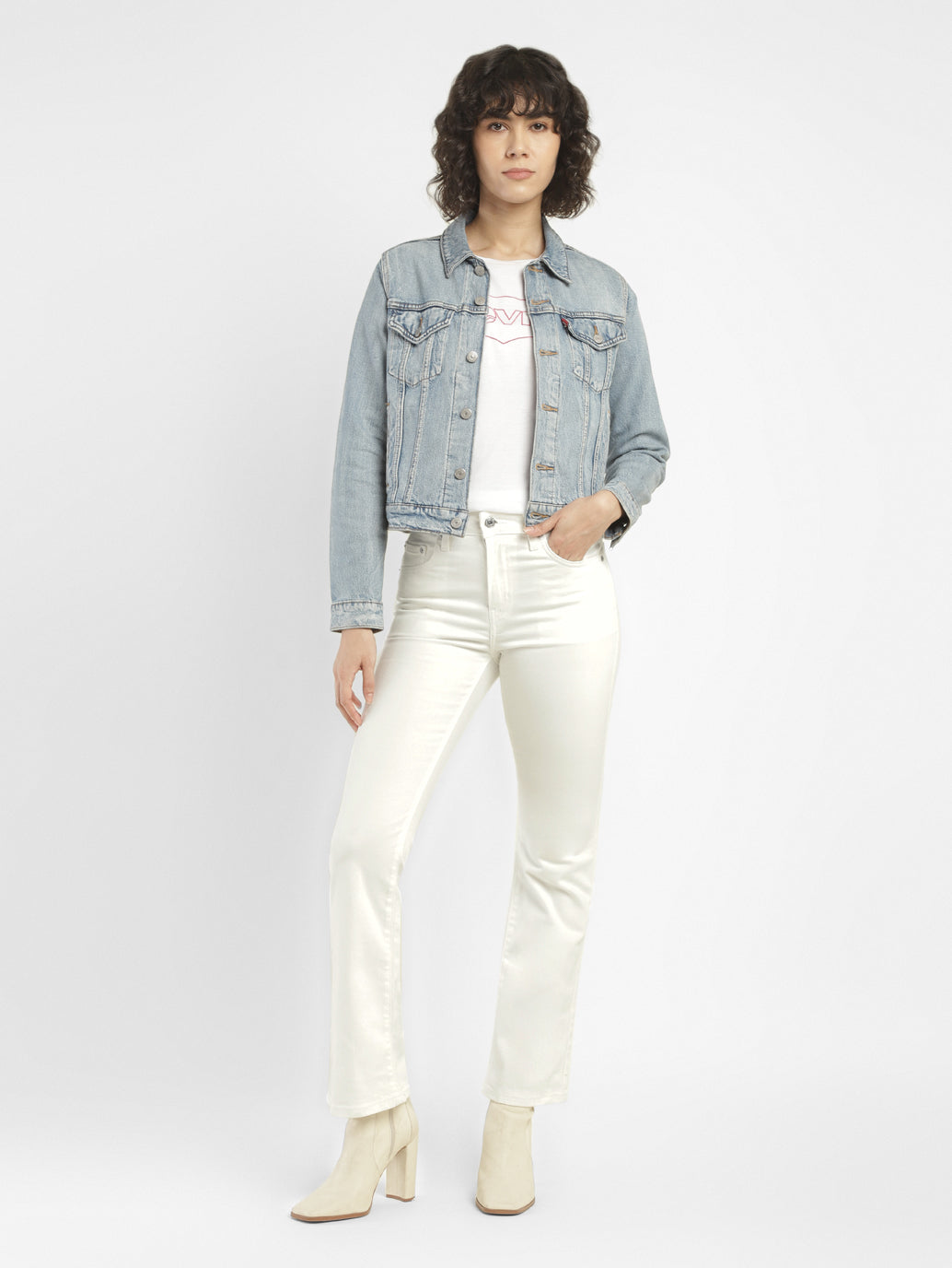 Women's 725 White Flared Fit High Rise Jeans - StyleShot View