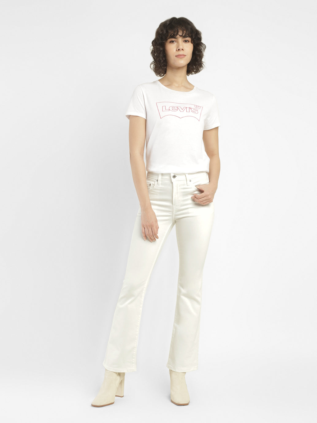 Women's 725 White Flared Fit High Rise Jeans - ModelFront View