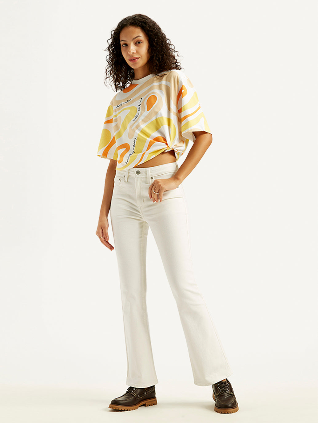 Women's 725 White Flared Fit High Rise Jeans - Styleshot View