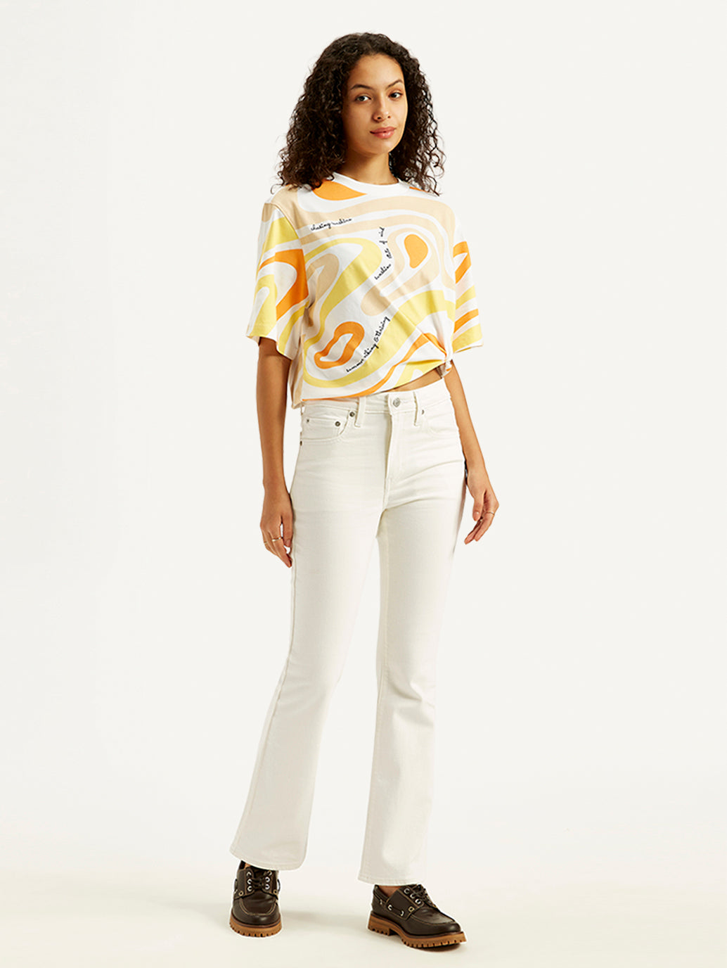 Women's 725 White Flared Fit High Rise Jeans - Front View