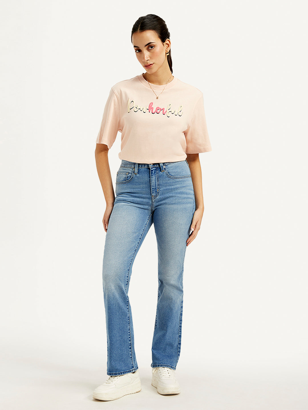 Women's 725 Blue Flared Fit High Rise Jeans - Styleshot View