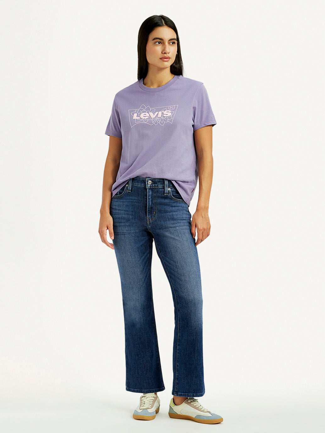 Women's 725 Blue Flared Fit High Rise Jeans - Styleshot View