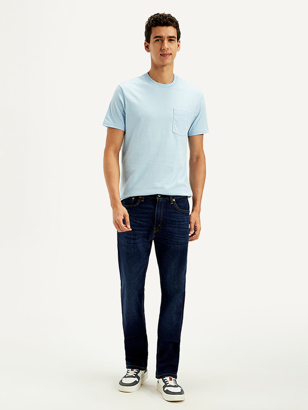 Men's 513 Dark Blue Slim Straight Fit Mid Rise Jeans - Front View