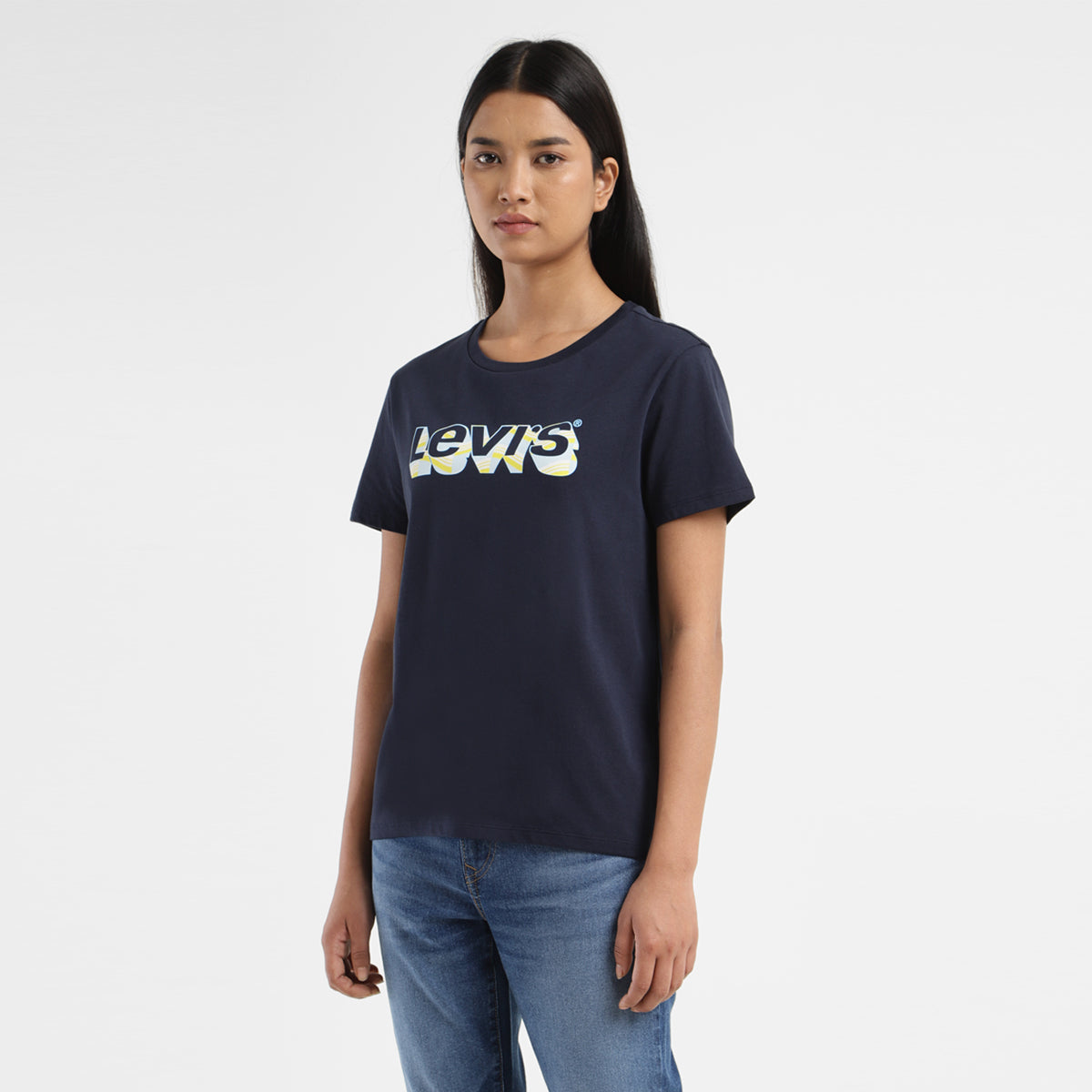 Women's Brand Logo Crew Neck T-shirt - Side View