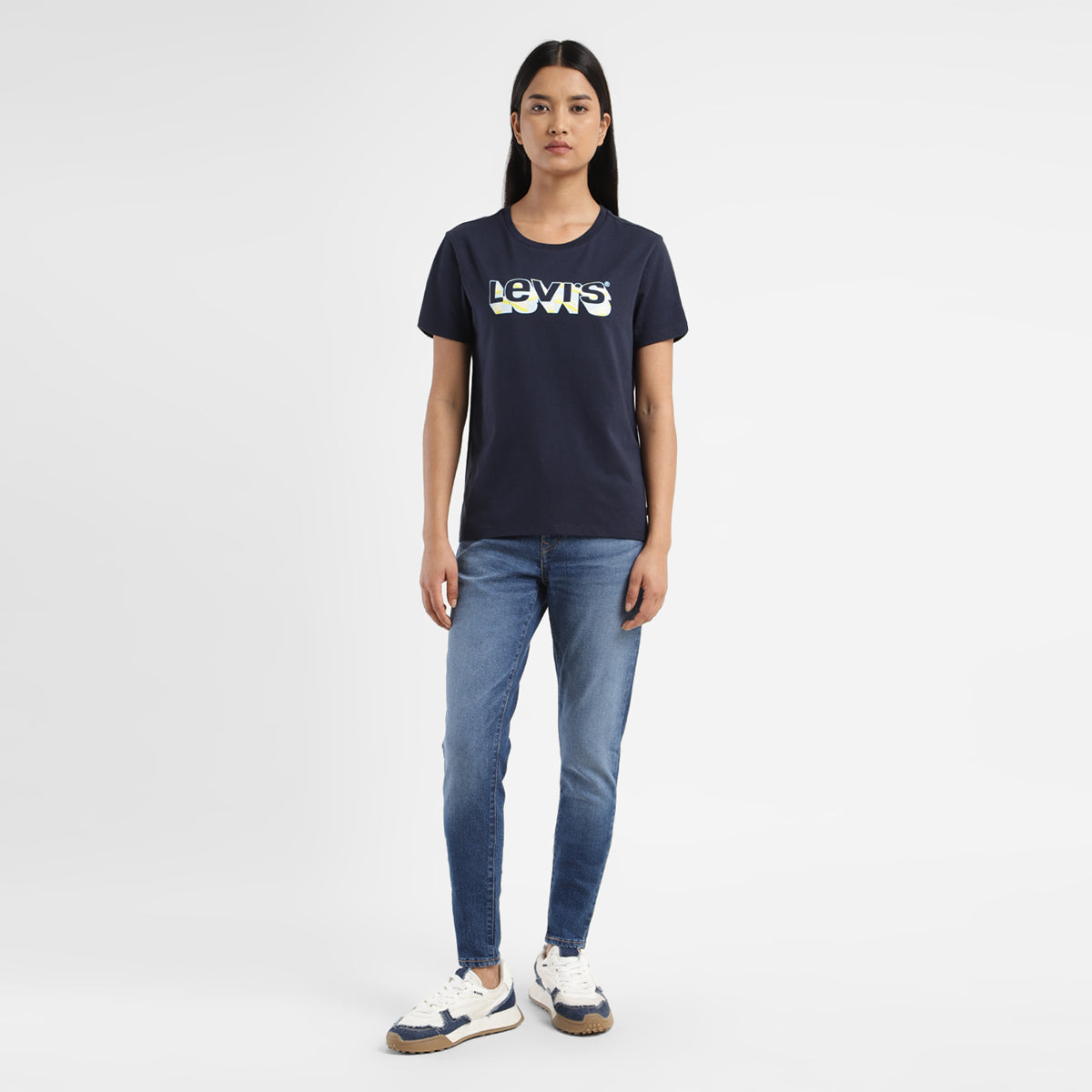 Women's Brand Logo Crew Neck T-shirt - ModelFront View