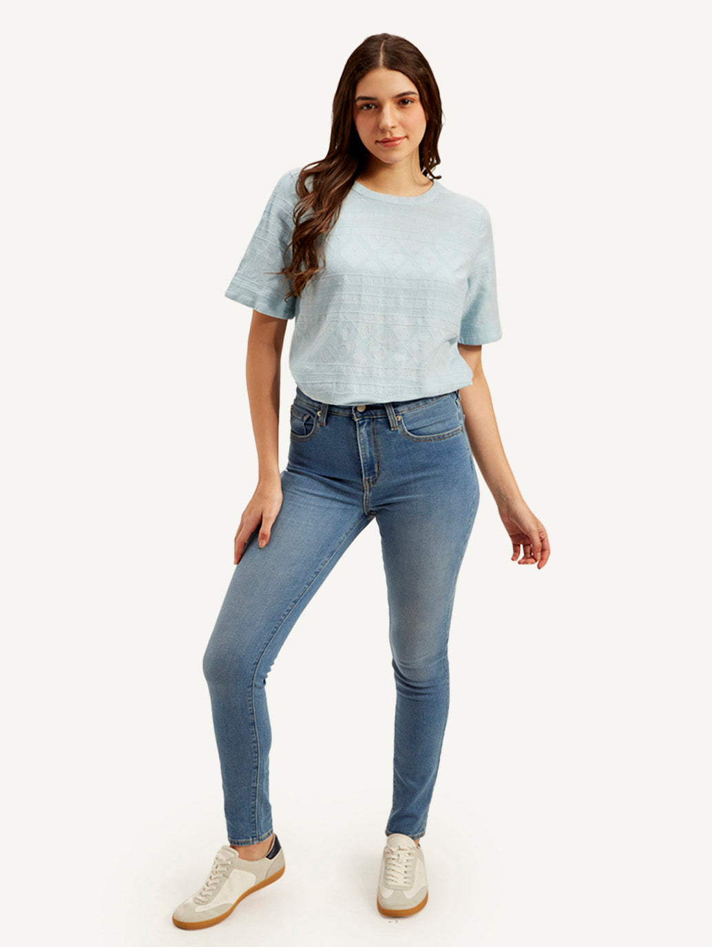 Women's 721 Blue Skinny Fit High Rise Jeans - Styleshot View