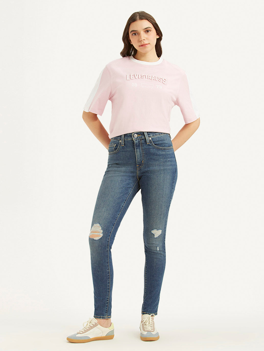 Women's 721 Blue Skinny Fit Mid Rise Jeans - Front View