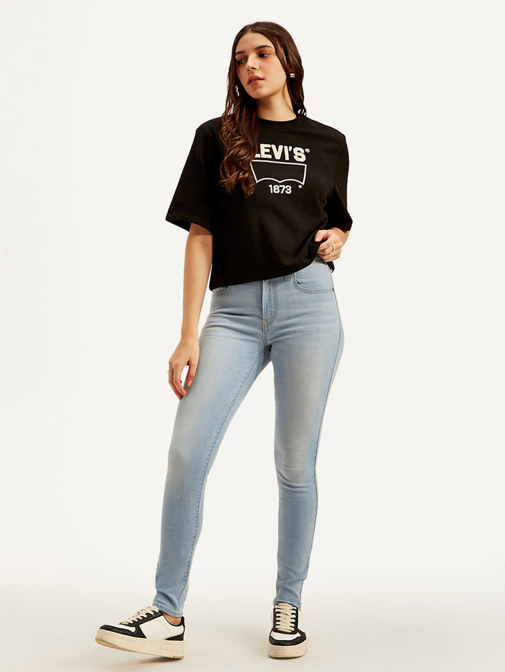 Women's 721 Light Blue Skinny Fit High Rise Jeans - Styleshot View