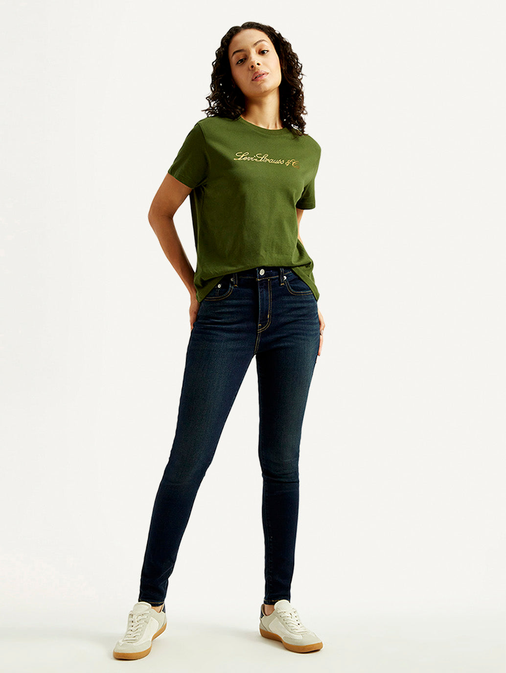 Women's 721 Dark Blue Skinny Fit High Rise Jeans - Styleshot View