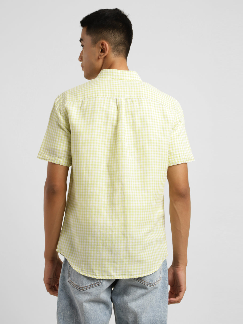 Men's Checkered Spread Collar Linen Shirt Green - 4afe1b39-4897-43e9-80dc-52bb53bb7848 View