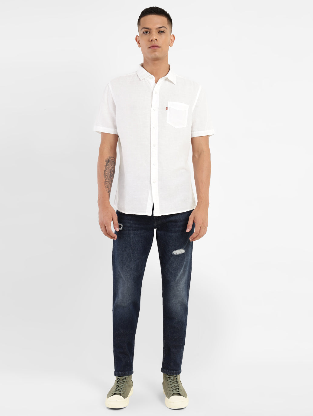 Men's Solid Slim Fit Linen Shirt - Shot View