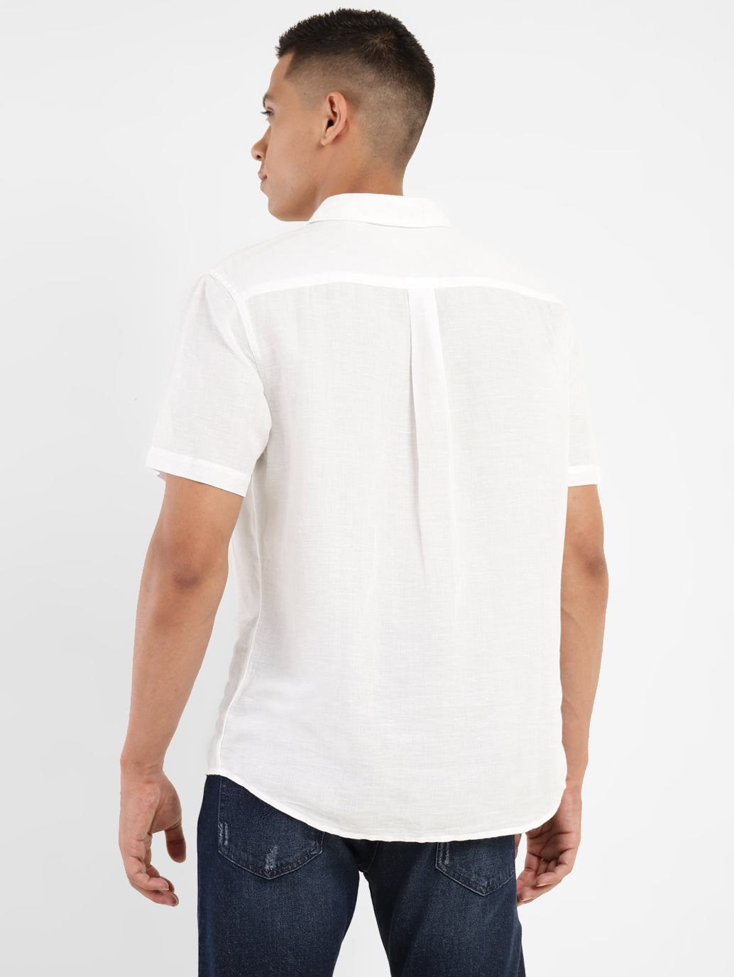 Men's Solid Slim Fit Linen Shirt - Back View